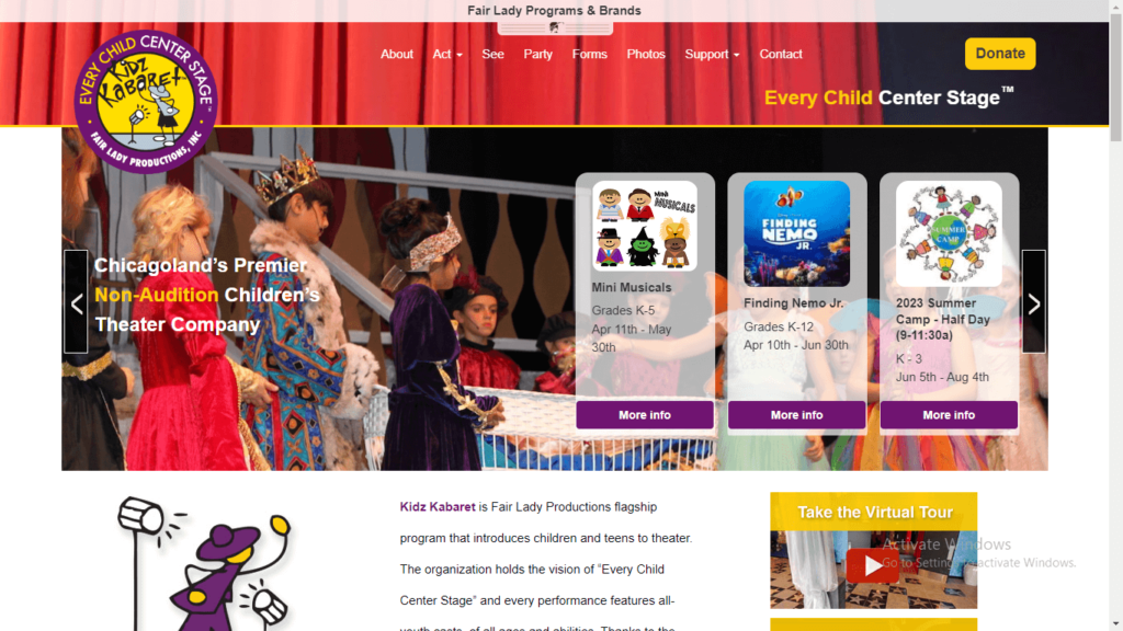 Homepage of Kidz Kabaret's website / kidzkabaret.com