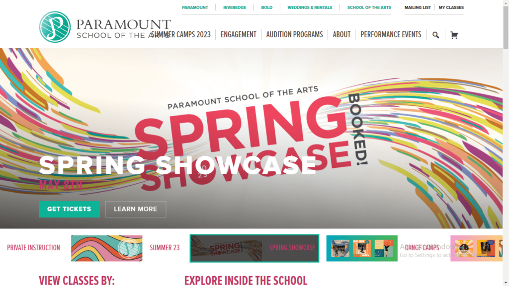 Homepage of Paramount School of the Arts' website / paramountaurora.com