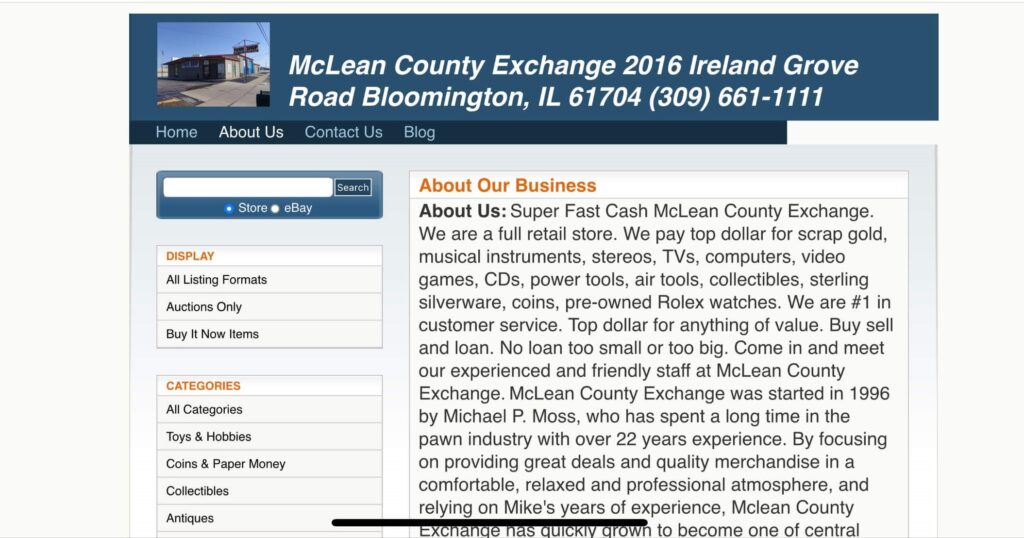 Homepage of McLean County Exchange Inc website / auctiva.com