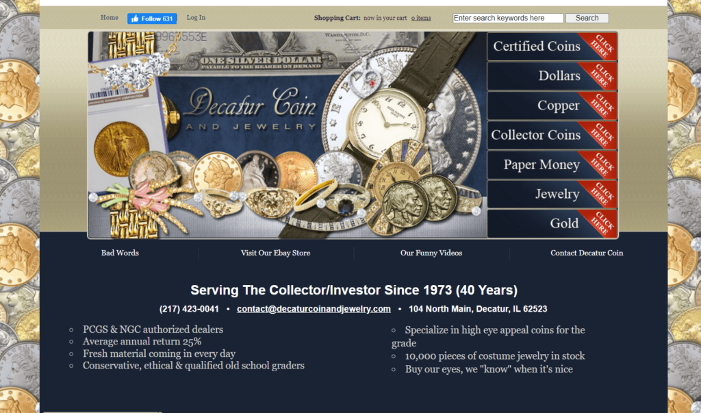 Homepage of Decatur Coin & Jewelry / decaturcoinandjewelry.com