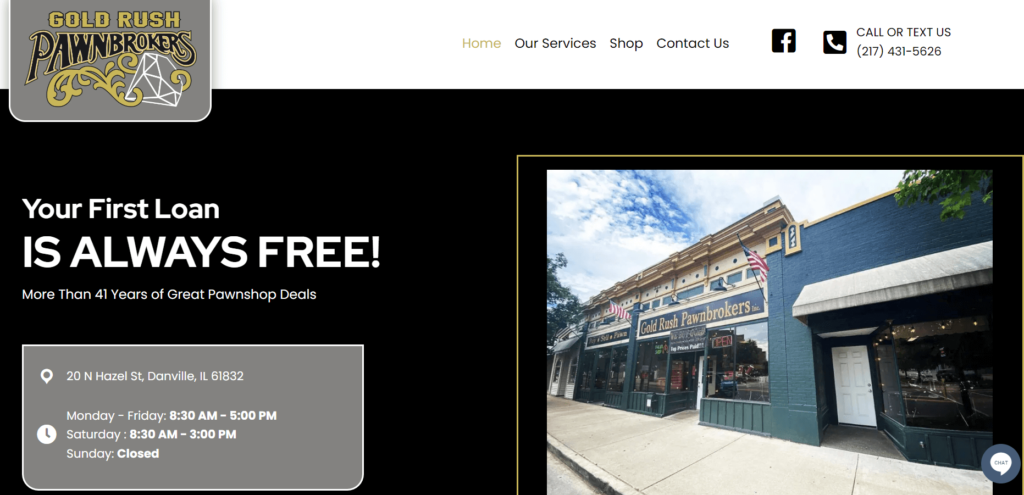 Homepage of Gold Rush Pawnbrokers website / goldrushpawnbrokers.com
