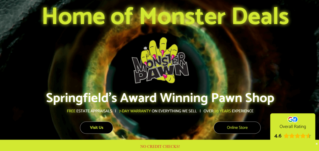Homepage of Monster Pawn website / monsterpawnspringfield.com