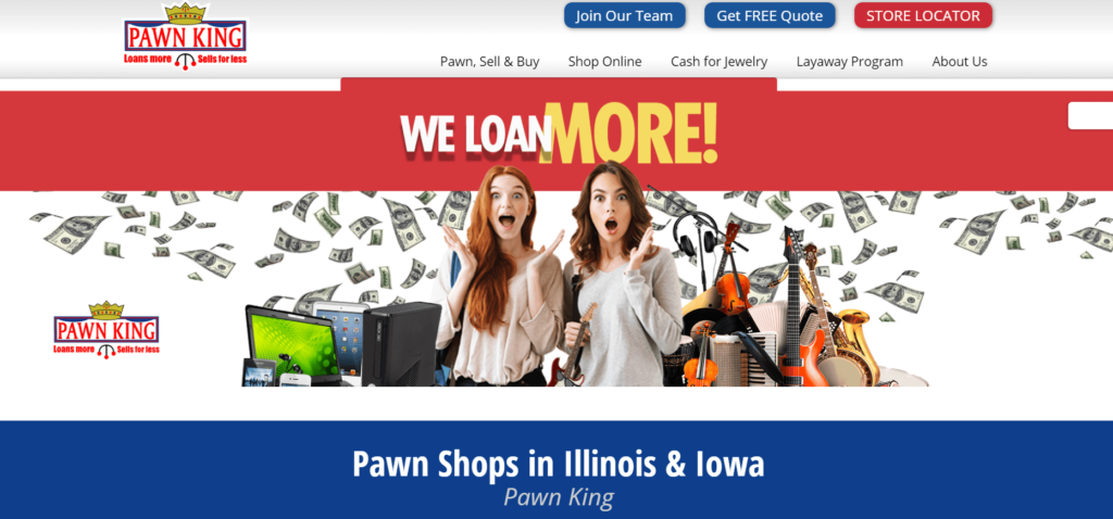 Homepage of Pawn King website / pawnkingloansmore.com