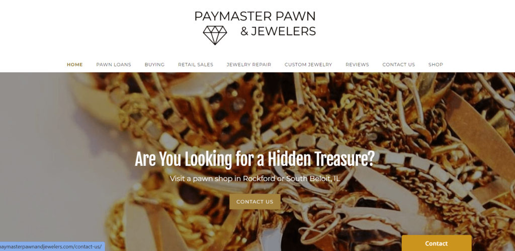 Homepage of Paymaster Pawn & Jewelers website / paymasterpawnandjewelers.com
