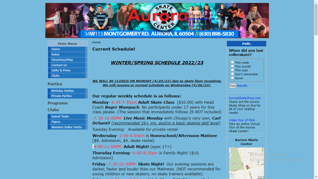 Homepage of Aurora Skate Center / skateaurora.com