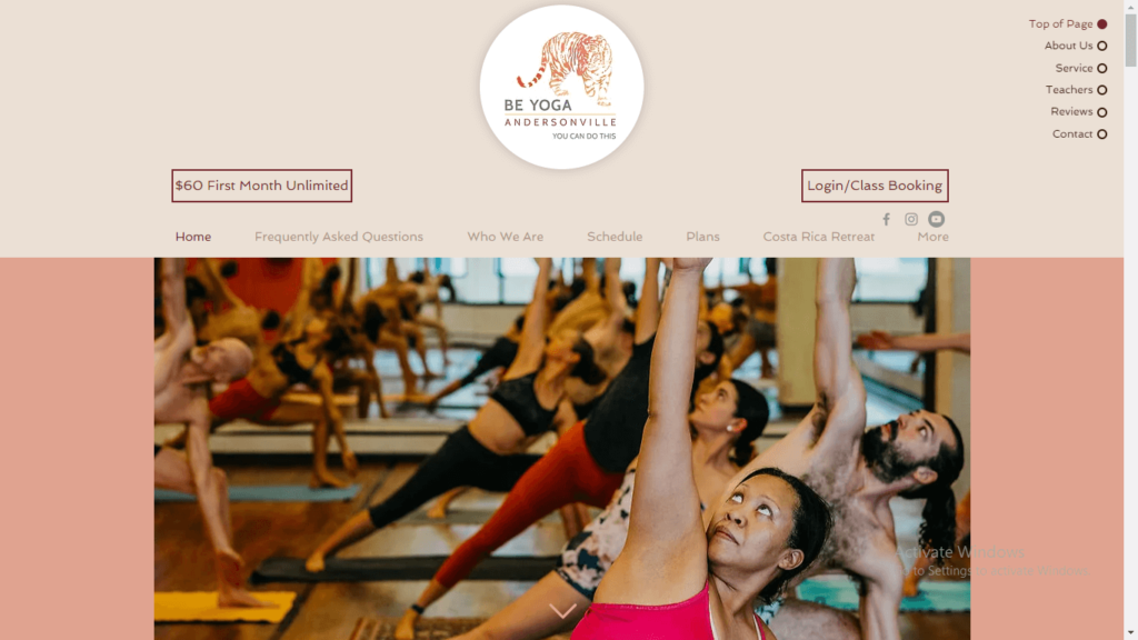 Homepage of Be Yoga Andersonville's website / hotyogachicago.com