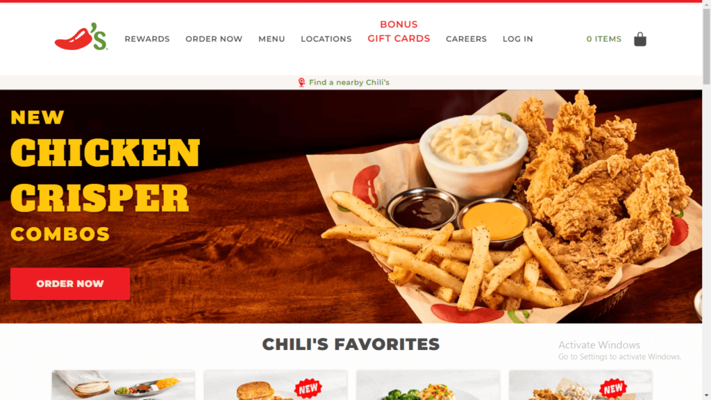 Homepage of Chilli’s Grill and Bar's website / chilis.com