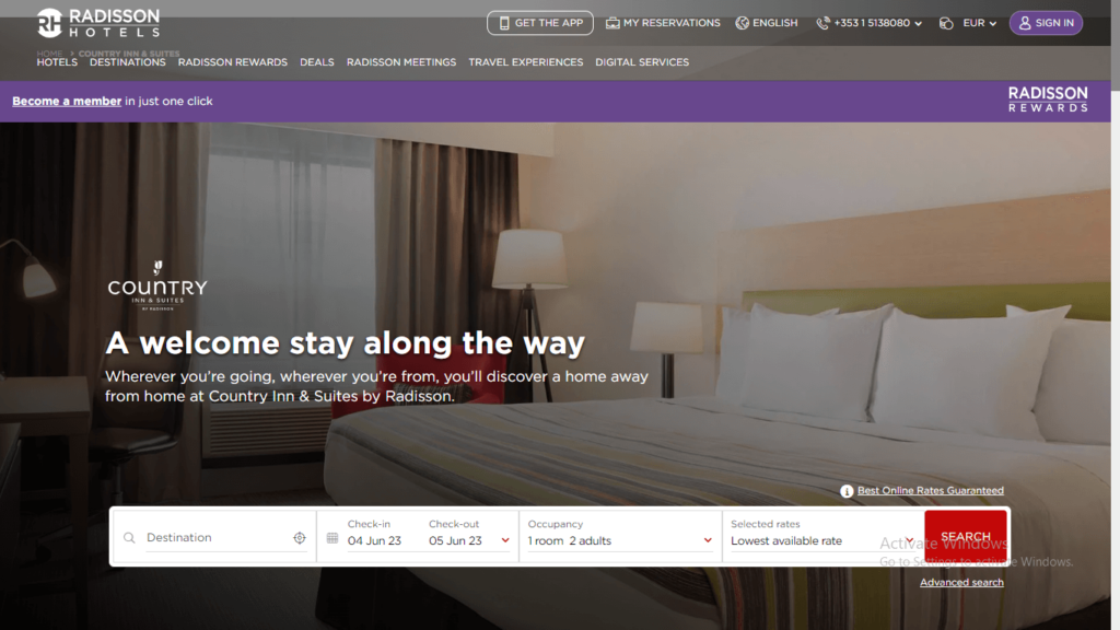 Homepage of Country Inn and Suites' website / radissonhotels.com