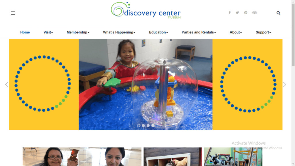 Homepage of Discovery Center Museum's website / discoverycentermuseum.org