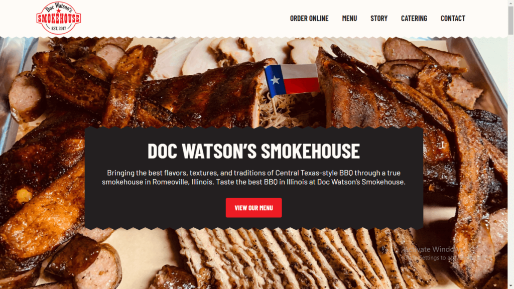 Homepage of Doc Watson’s Smokehouse's website / docwatsonssmokehouse.com