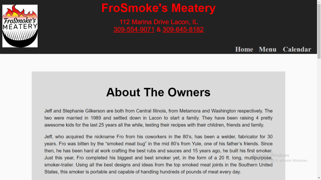 Homepage of FroSmoke’s Meatery's website / frosmokes.com