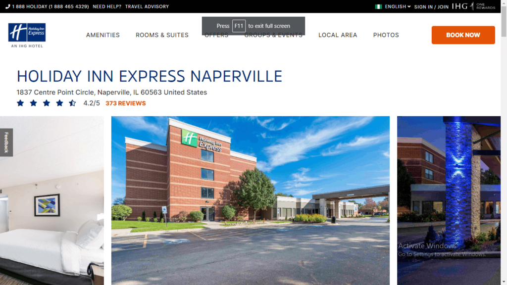 Homepage of Holiday Inn Express Naperville's website / ihg.com