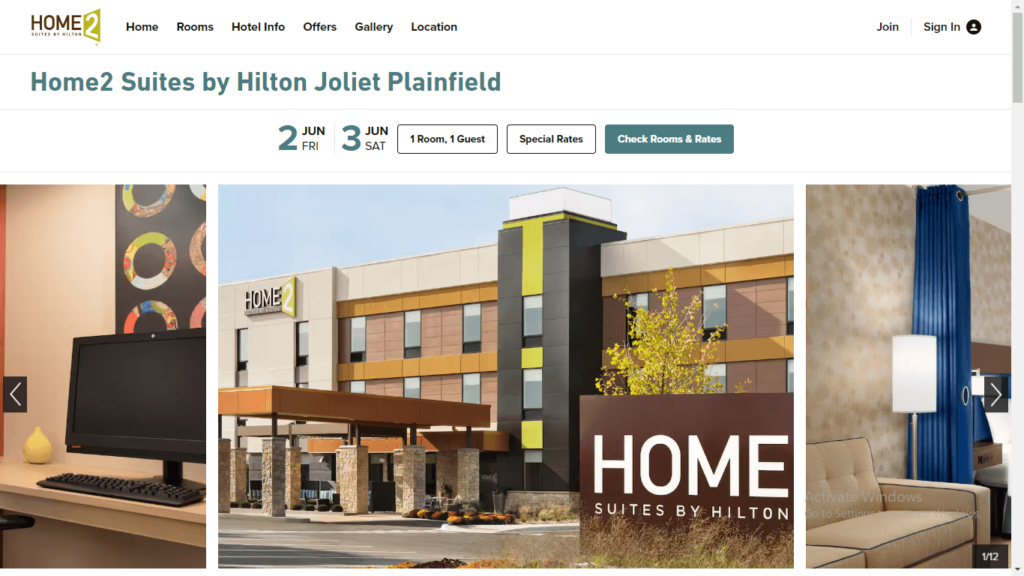 Homepage of Home2Suites by Hilton Joliet Plainfield's website / hilton.com