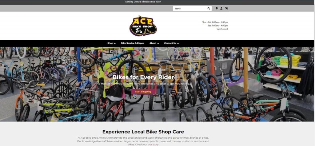 Homepage of Ace Bike Shop website / acebikeshop.com