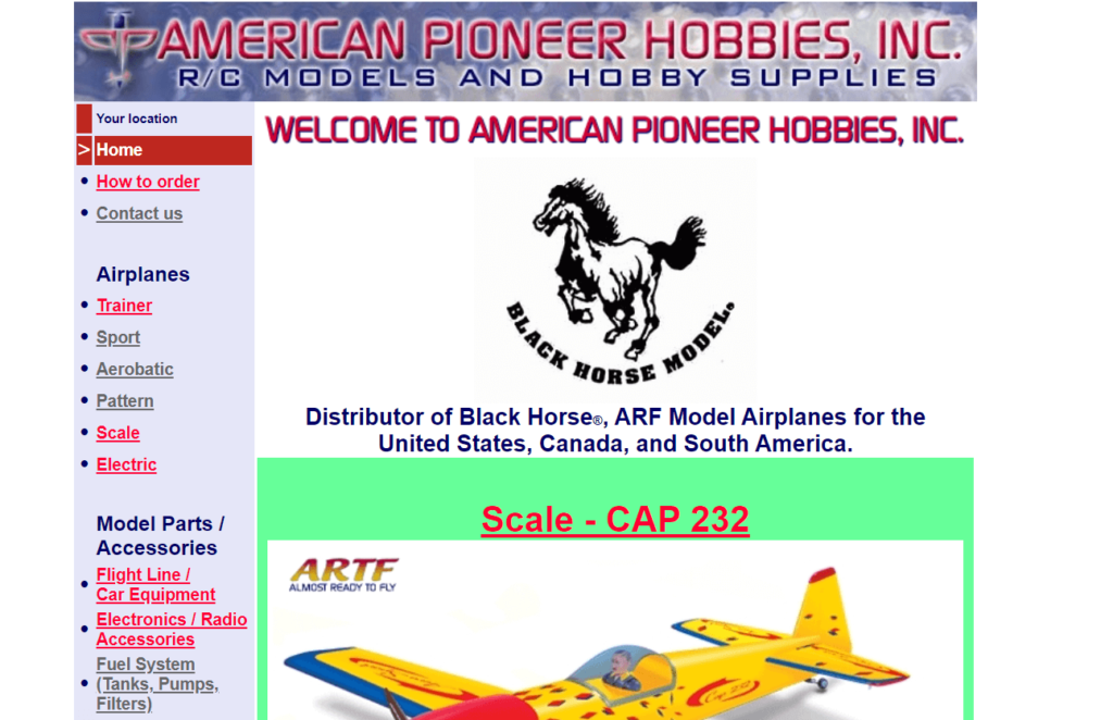 Homepage of American Pioneer Hobbies website / americanpioneerhobbies.com