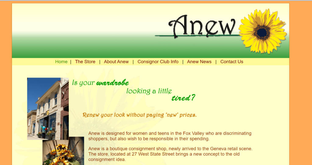 Homepage of Anew Consignment Shop website / anewwaytoshop.com