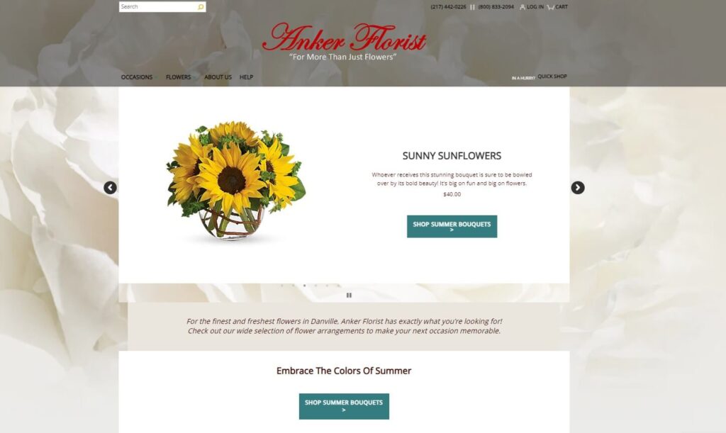 Homepage of Ankler Florist website / anklerflorist.com