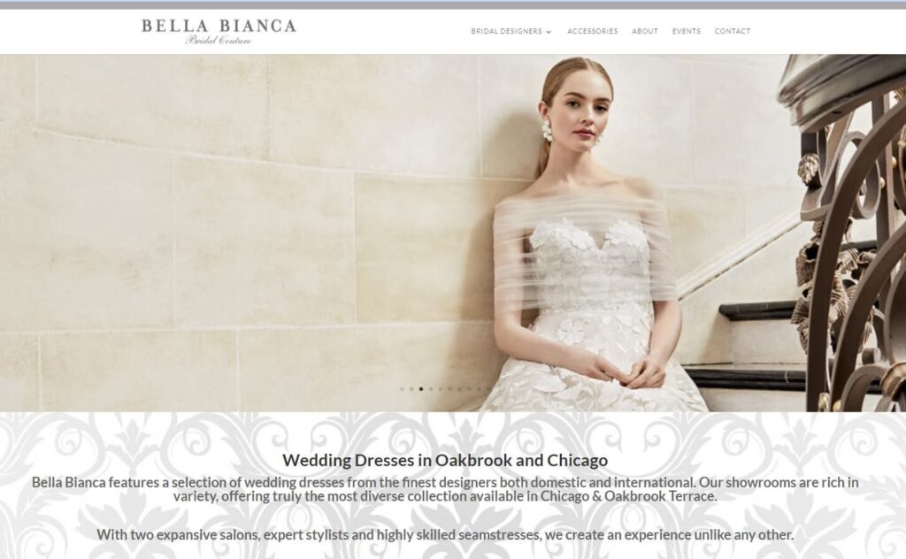 Homepage of Bella Bianca Couture / bellabianca.com