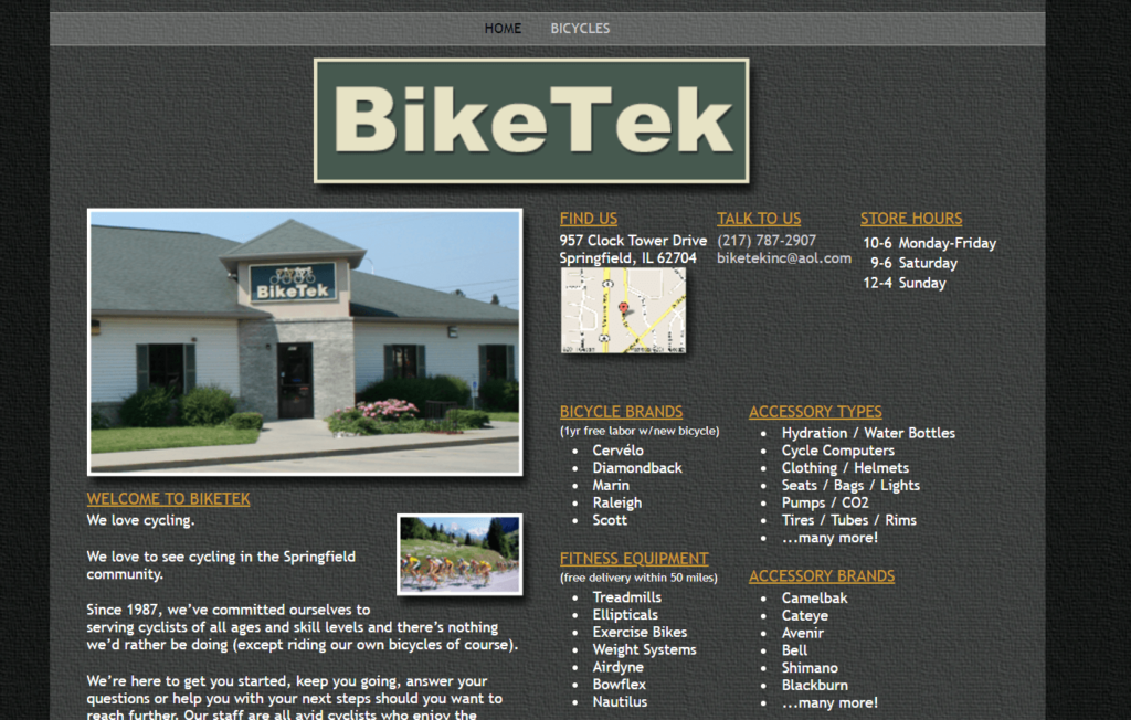 Homepage of BikeTek website / biketek.net