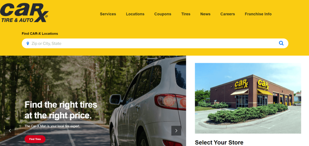 Homepage of Car-X Tire & Auto Service website / carx.com