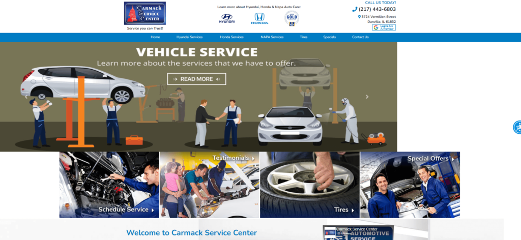 Homepage of Carmack Service Center website / danvilleautoservice.com