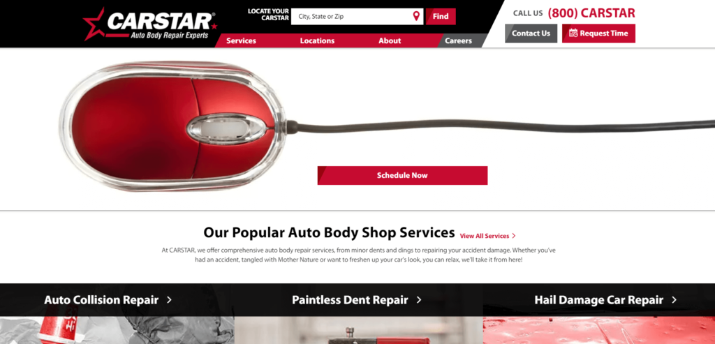 Homepage of Carstar Auto Body Repair Experts website / carstar.com