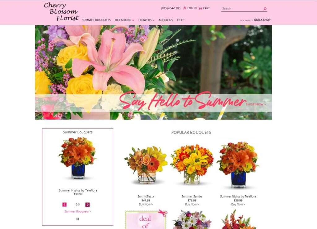 Homepage of Cherry Blossom Florist website / cherryblossomflorist.com
