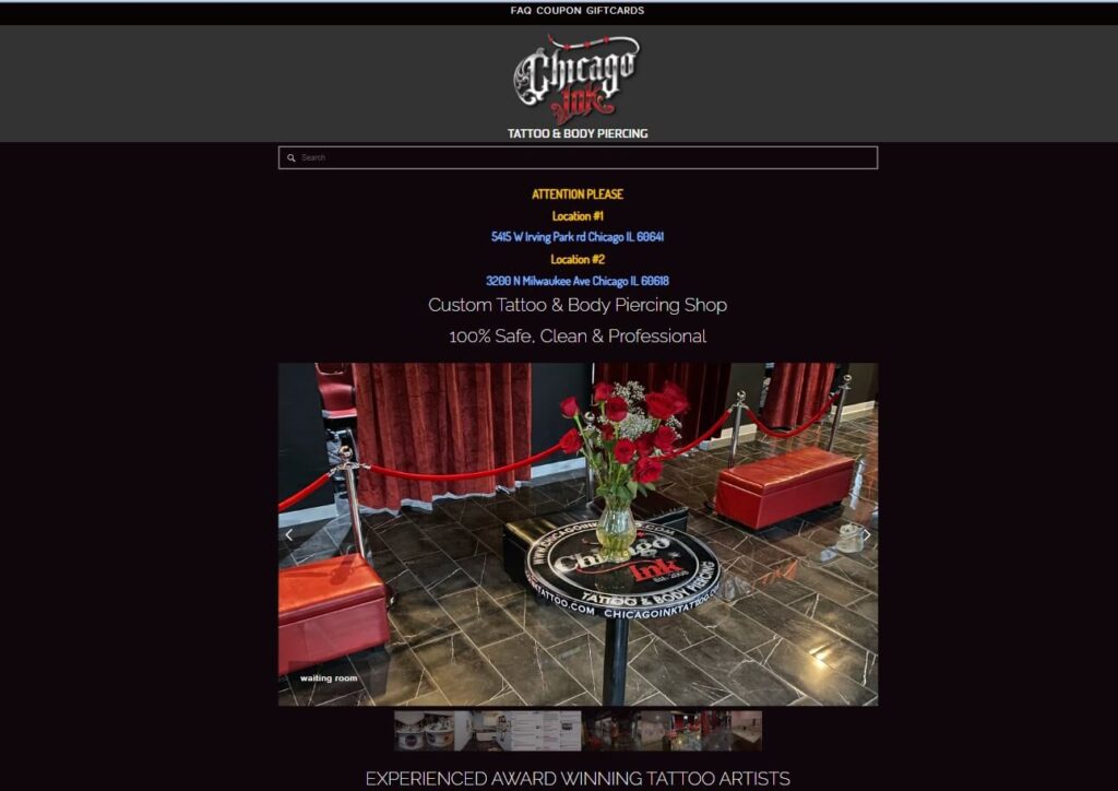 Homepage of Chicago Ink Tattoo website / chicagoinktattoo.com