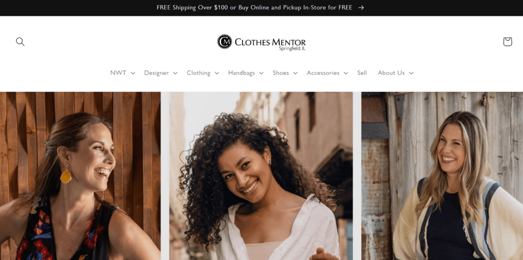 Homepage of Clothes Mentor website / springfieldil.clothesmentor.com