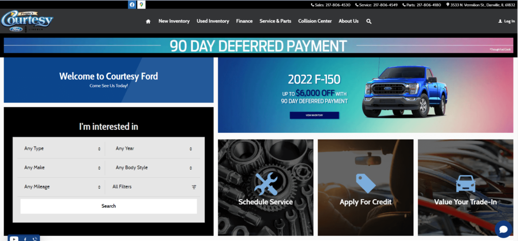 Homepage of Courtesy Ford Collision Center website / courtesyfordofdanville.com