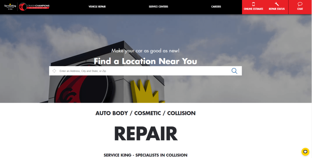 Homepage of Crash Champion Collision Repair Team website / serviceking.com