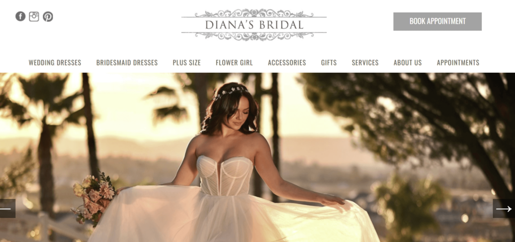 Homepage of Diana's Bridal website / dianasbridal.com