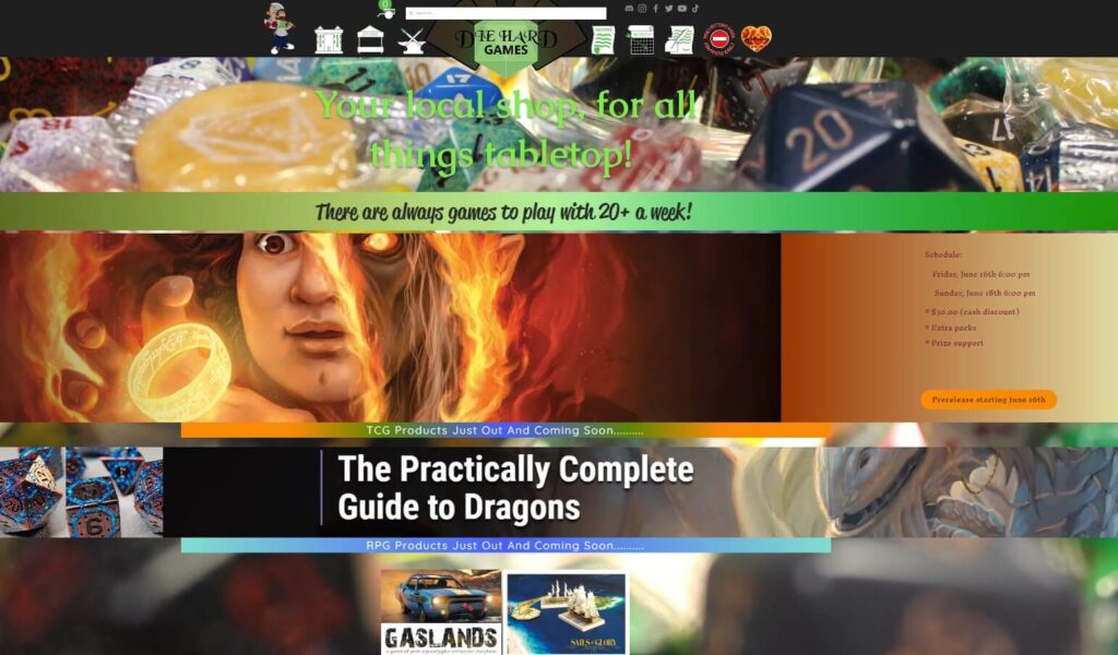 Homepage of Die Hard Games website / diehardgames.shop