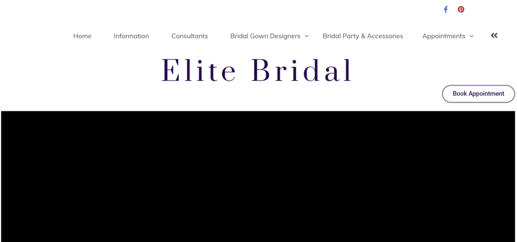 Homepage of Elite Bridal Shop website / elitebridalshop.com
