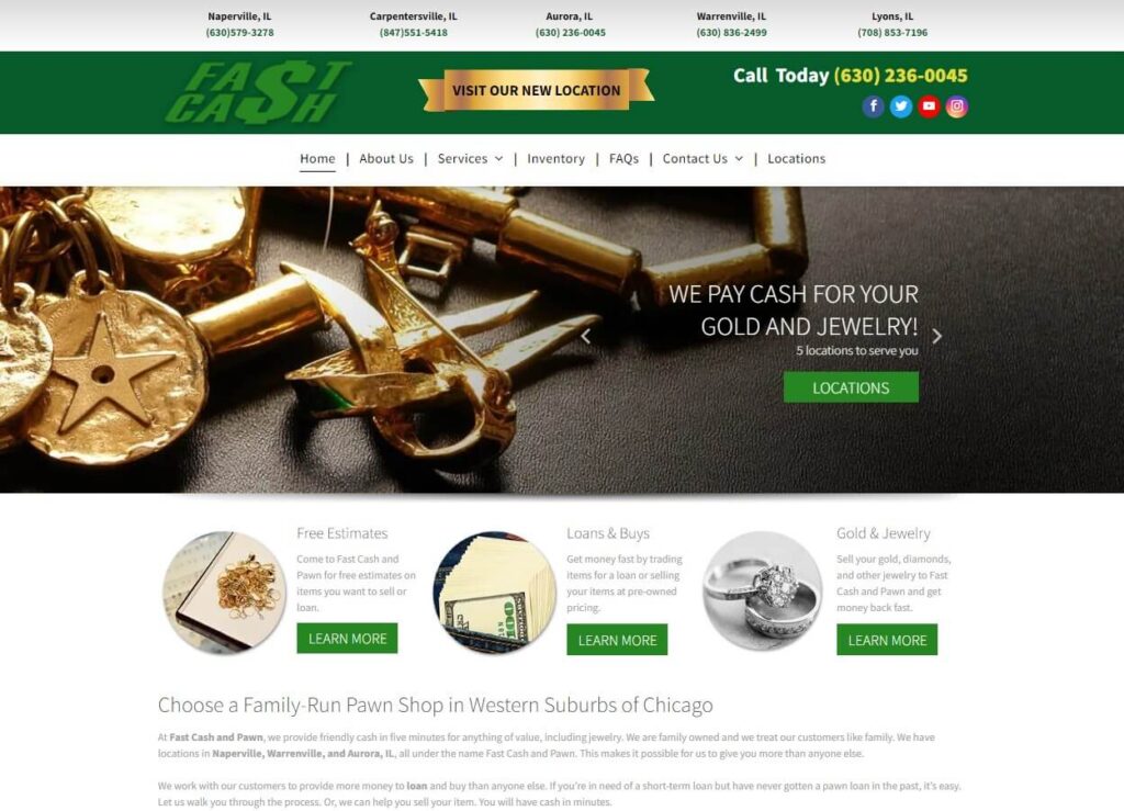 Homepage of Fast Cash & Pawn website / loandisco.com