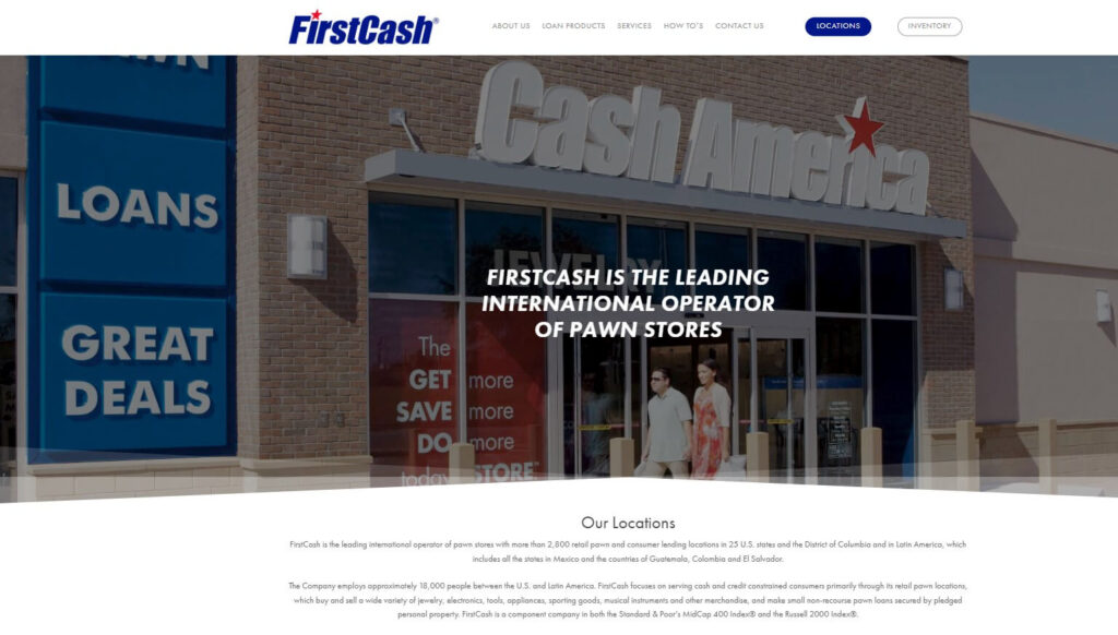 Homepage of FirstCash Holdings website / firstcash.com