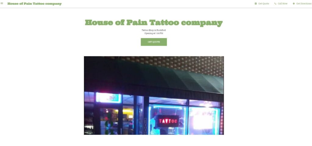 Homepage of House of Pain Tattoo Company website / houseofpaintattoocompany.com