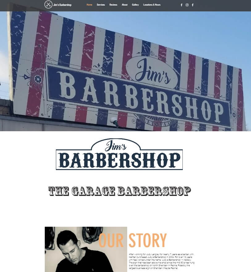 Homepage of Jim's Barber Shop website / jimthebarber.com