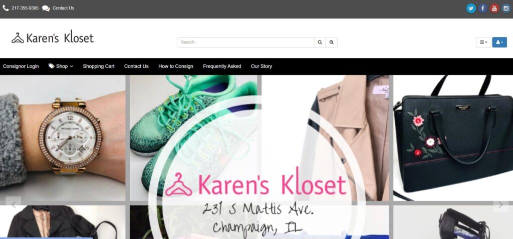 Homepage of Karens Kloset website / karenskloset.com