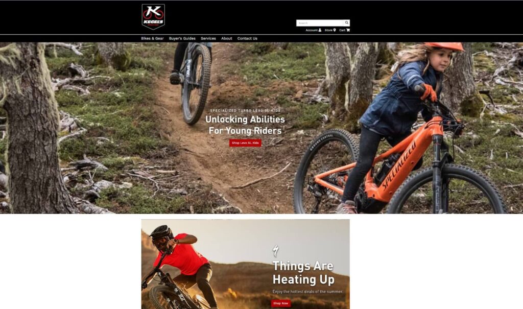 Homepage of Kegel's Bicycle Store website / kegelsbikes.com