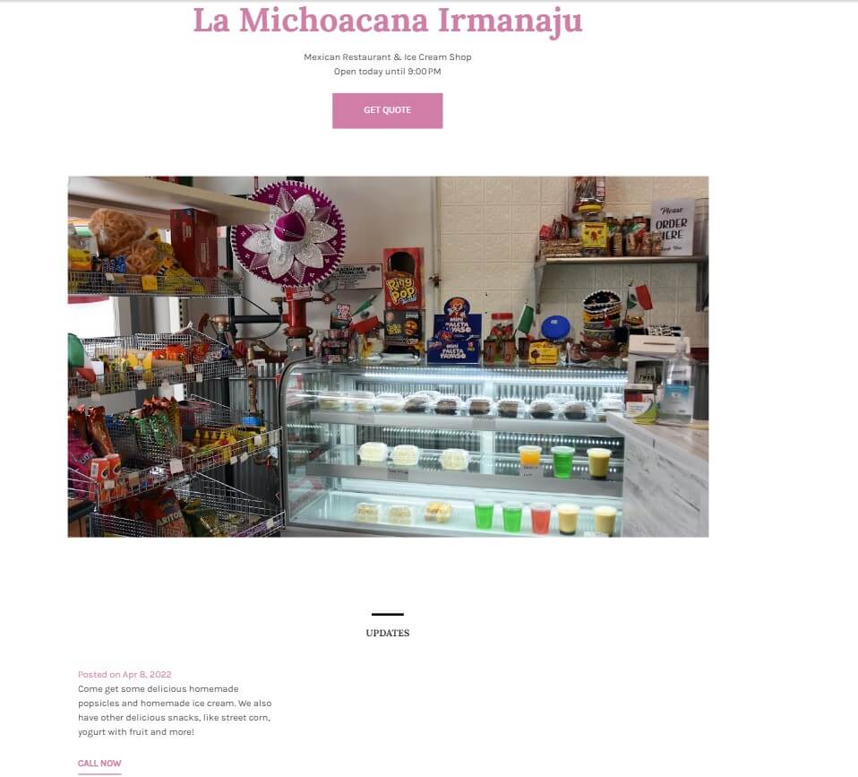 Homepage of La Michoacana Irmanaju website / lamichoacanairmanaju.com