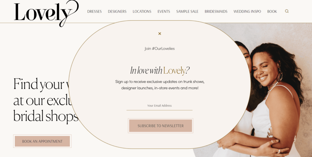 Homepage of Lovely Bride website / lovelybride.com