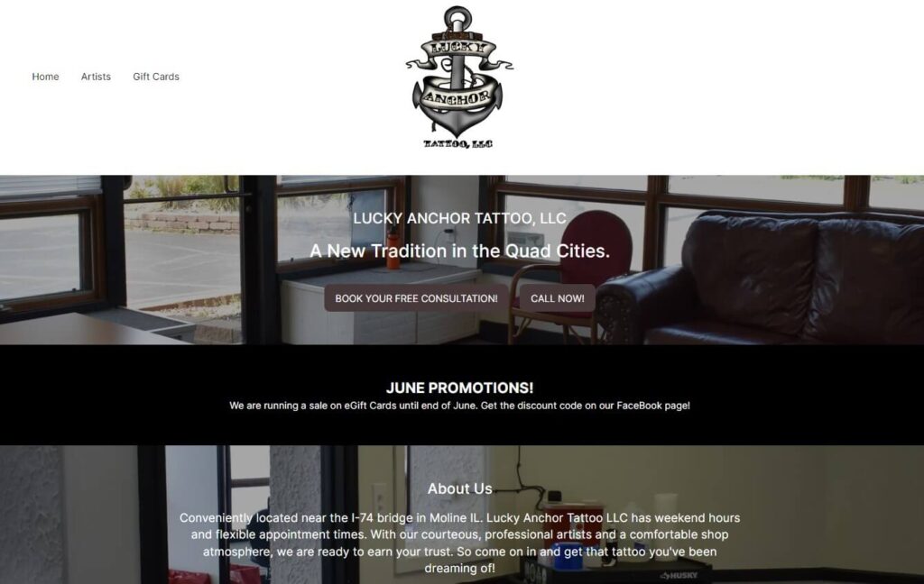 Homepage of Lucky Anchor Tattoo website / luckyanchortattoo.com