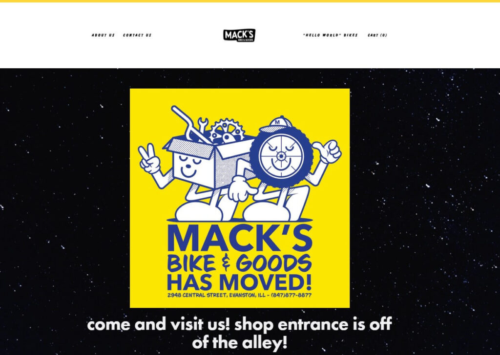 Homepage of Mack's Bikes  & Goods website / macksbikesandgoods.com