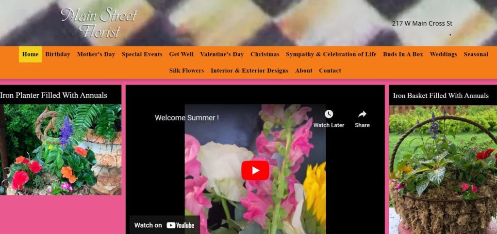 Homepage of Main Street Florist website / mainstreetfloristtaylorville.com