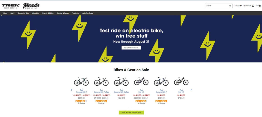 Homepage of Meads Bike Shop website / meadsbikeshop.com