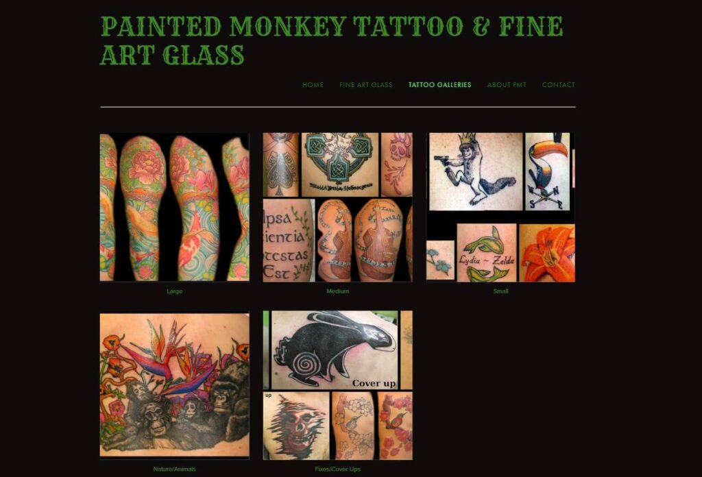 Homepage of Painted Monkey Tattoo website / paintedmonkeytattoo.com