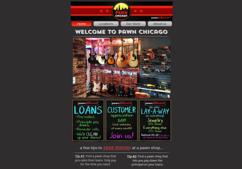 Homepage of Pawn Chicago website / pawnchicago.net
