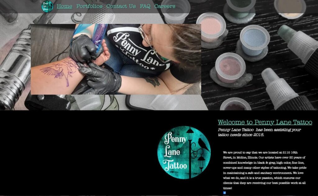 Homepage of Penny Lane Tattoo website / pennylanetattoo.com