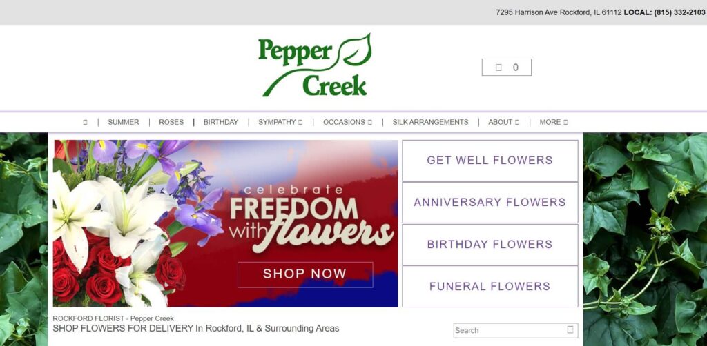 Homepage of Pepper Creek website / peppercreek.com